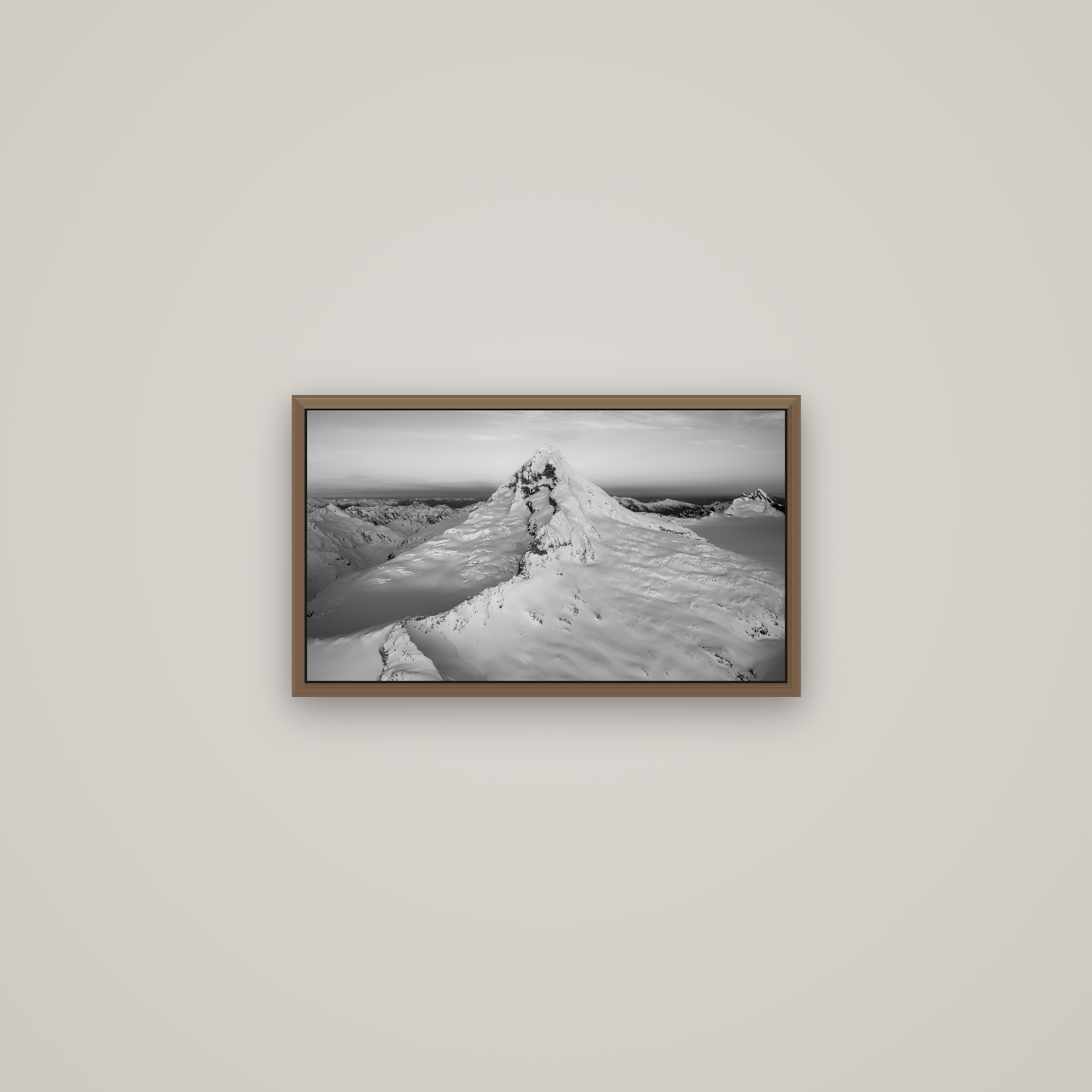 Elysian Majesty, Mount Aspiring's Evening Embrace, Basel Walnut, 53×30 cm. New Zealand fine art wall art by Stephen Milner.