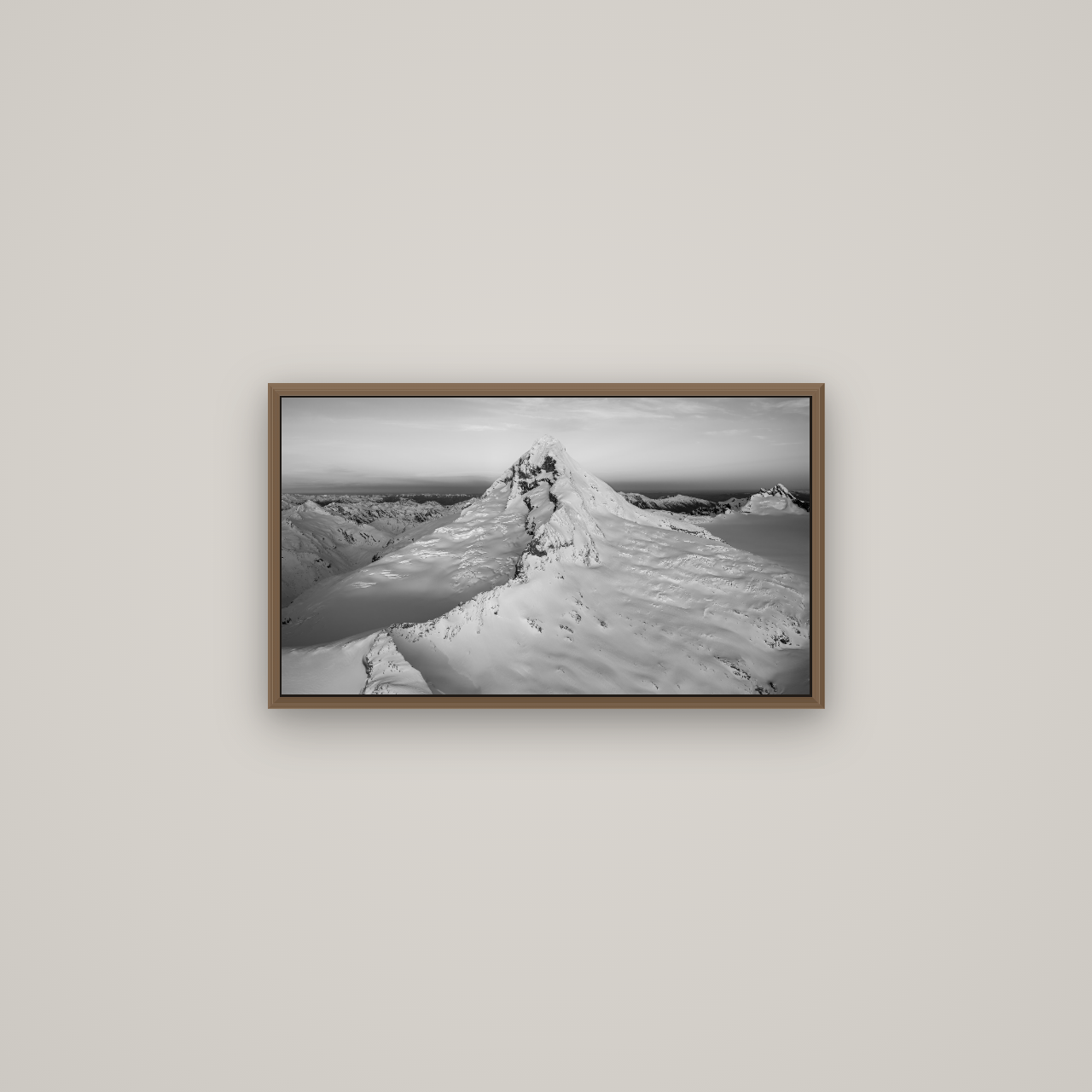 Elysian Majesty, Mount Aspiring's Evening Embrace, Basel Walnut, 64×36 cm. New Zealand fine art wall art by Stephen Milner.