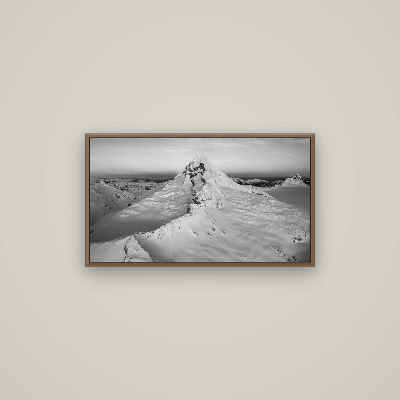 Elysian Majesty, Mount Aspiring's Evening Embrace, Basel Walnut, 80×45 cm. New Zealand fine art wall art by Stephen Milner.