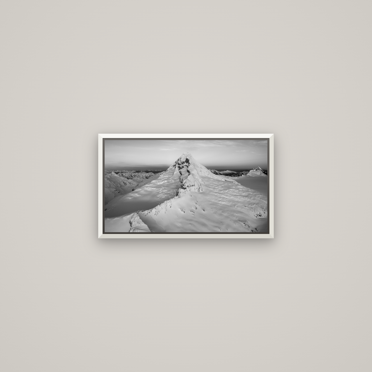 Elysian Majesty, Mount Aspiring's Evening Embrace — Basel White, 53×30 cm. New Zealand fine art wall art by Stephen Milner.