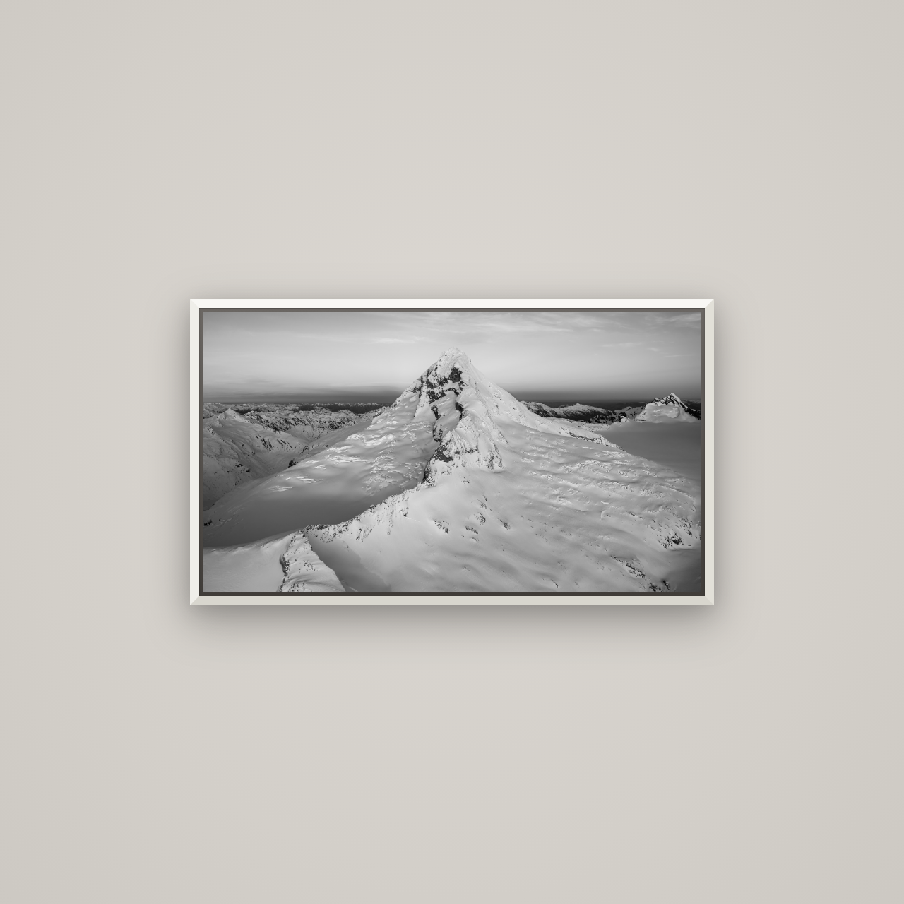 Elysian Majesty, Mount Aspiring's Evening Embrace — Basel White, 80×45 cm. New Zealand fine art wall art by Stephen Milner.