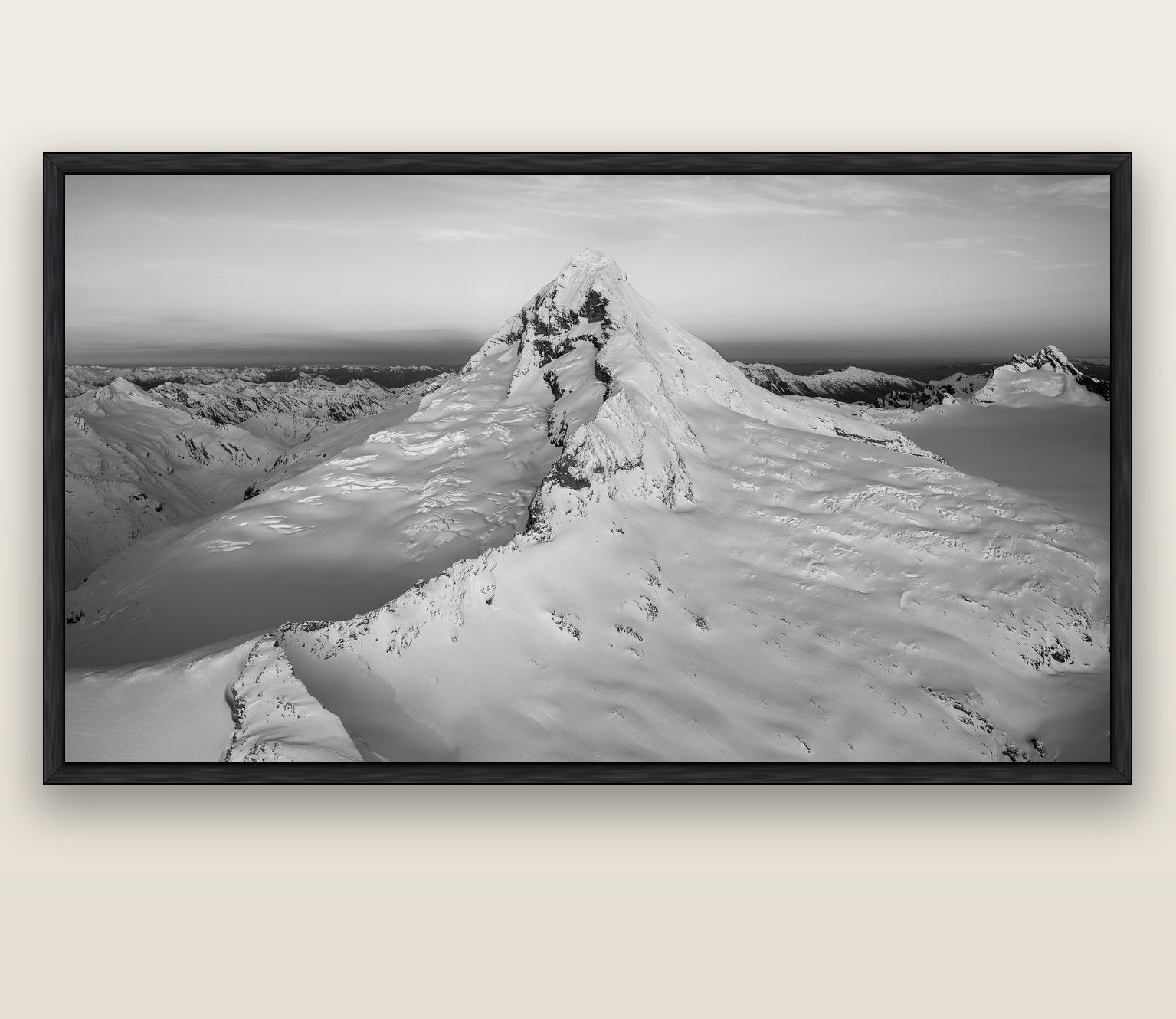 Elysian Majesty, Mount Aspiring's Evening Embrace — black float frame canvas, 200 × 130 cm. New Zealand fine art landscape wall art by Stephen Milner.