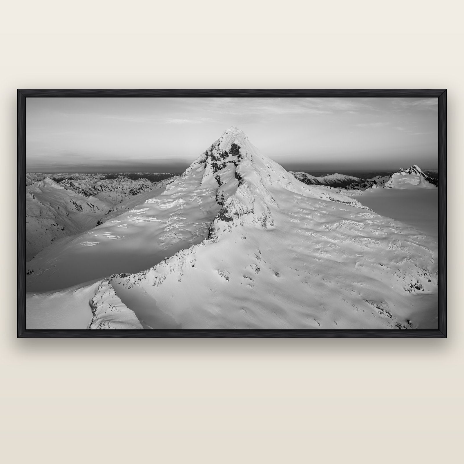 Elysian Majesty, Mount Aspiring's Evening Embrace — black float frame canvas, 200 × 130 cm. New Zealand fine art landscape wall art by Stephen Milner.