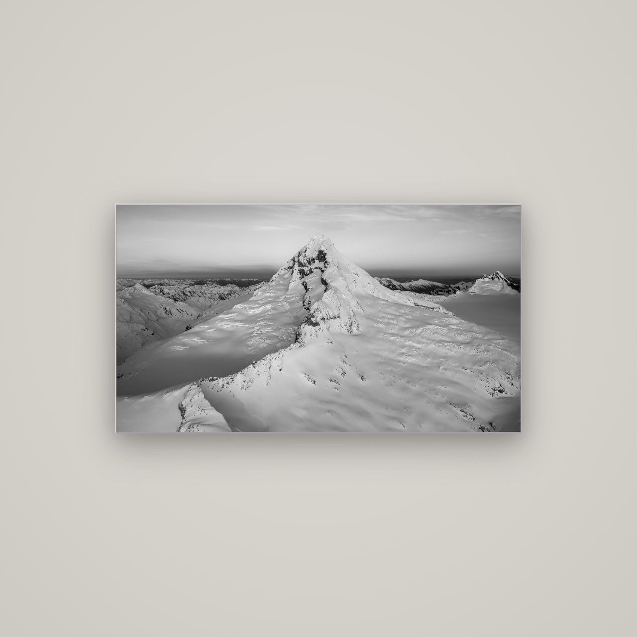 Elysian Majesty, Mount Aspiring's Evening Embrace — Slimline Silver, 107×60 cm. New Zealand fine art wall art by Stephen Milner.