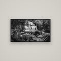Elysian Serenity, Purakaunui Falls — Basel Black, 107×60 cm. New Zealand fine art wall art by Stephen Milner.