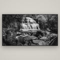 Elysian Serenity, Purakaunui Falls — Basel Black Matte, 196×110 cm. New Zealand fine art wall art by Stephen Milner.