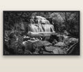 Elysian Serenity, Purakaunui Falls — black float frame canvas, 200 × 130 cm. New Zealand fine art landscape wall art by Stephen Milner.