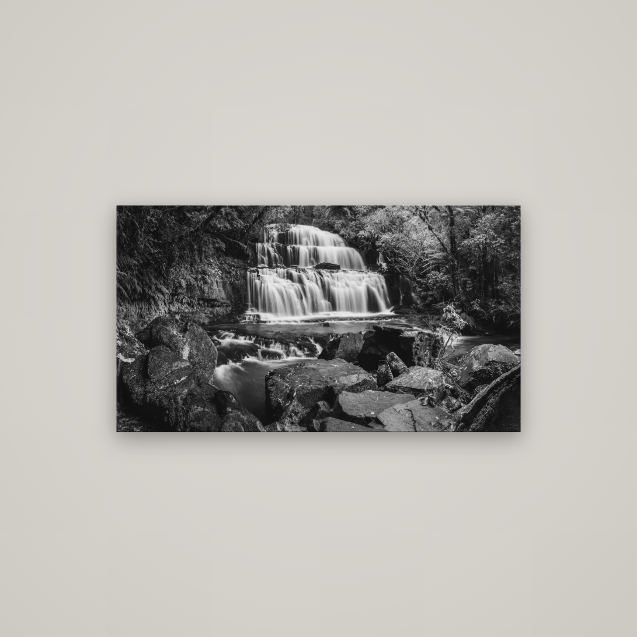 Elysian Serenity, Purakaunui Falls — No frame, 107×60 cm. New Zealand fine art wall art by Stephen Milner.