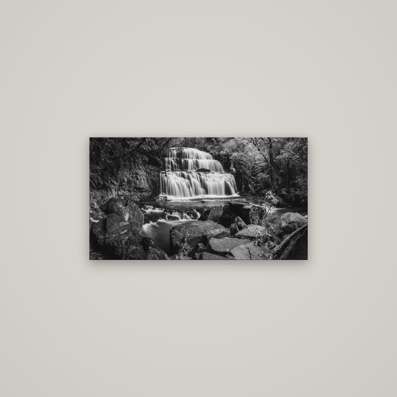 Elysian Serenity, Purakaunui Falls — No frame, 80×45 cm. New Zealand fine art wall art by Stephen Milner.