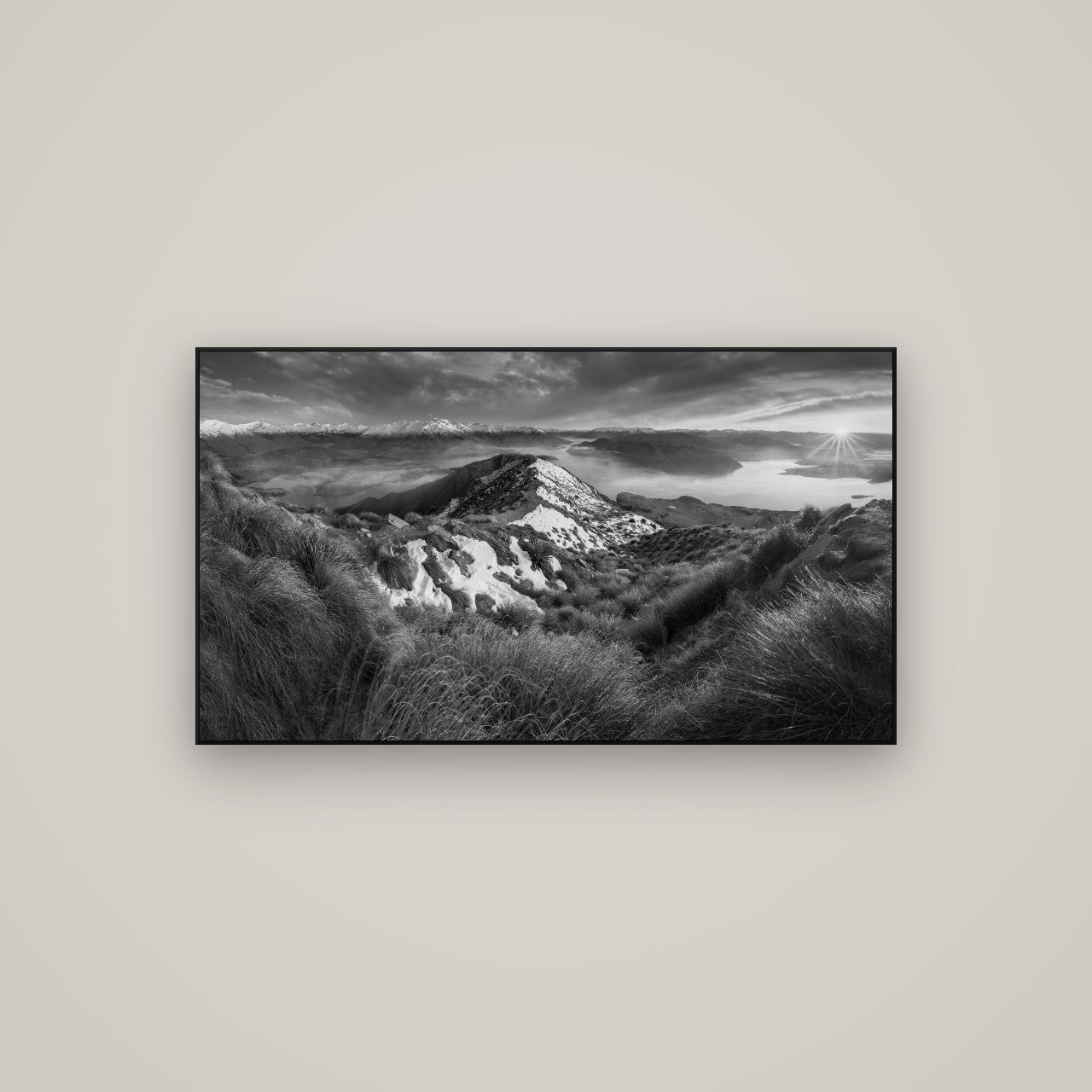 Elysium's Ascent, Roy's Peak Radiance — ArtBox Black, 107×60 cm. New Zealand fine art wall art by Stephen Milner.