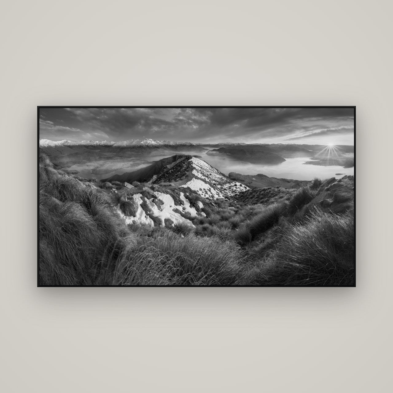 Elysium's Ascent, Roy's Peak Radiance — ArtBox Black, 160×90 cm. New Zealand fine art wall art by Stephen Milner.