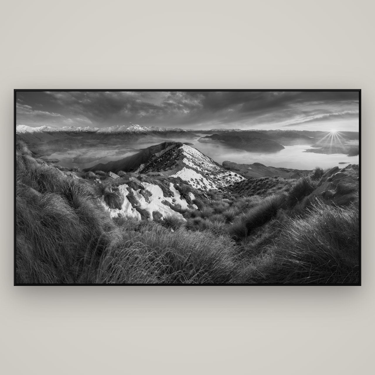 Elysium's Ascent, Roy's Peak Radiance — ArtBox Black, 196×110 cm. New Zealand fine art wall art by Stephen Milner.