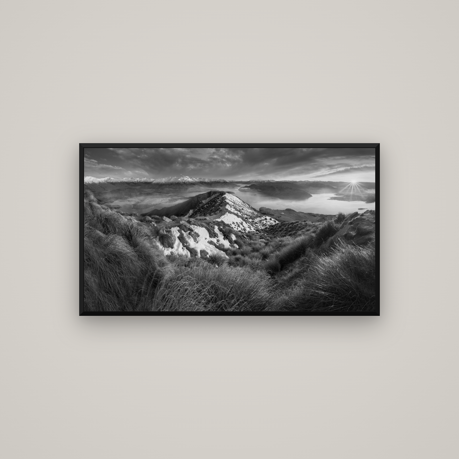 Elysium's Ascent, Roy's Peak Radiance — Basel Black Matte, 107×60 cm. New Zealand fine art wall art by Stephen Milner.