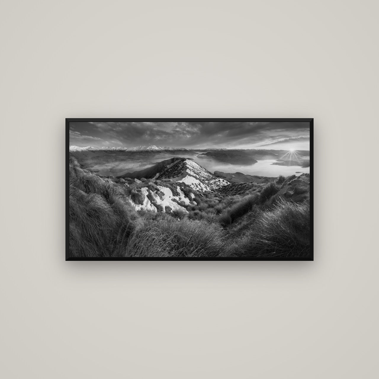 Elysium's Ascent, Roy's Peak Radiance — Basel Black, 107×60 cm. New Zealand fine art wall art by Stephen Milner.