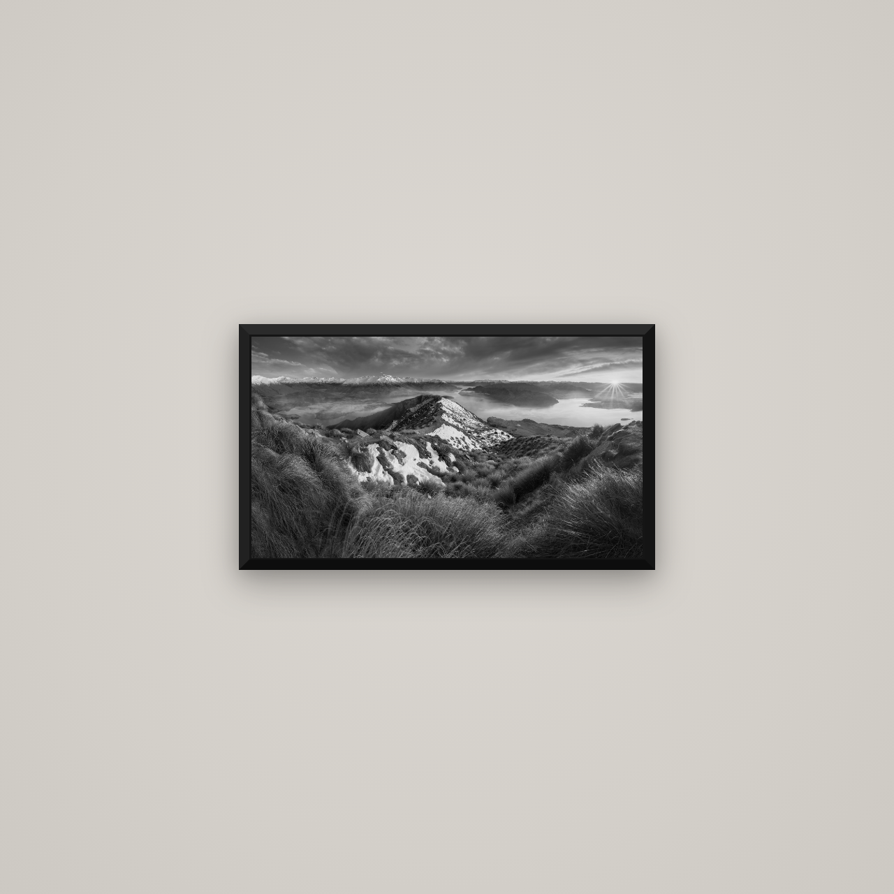 Elysium's Ascent, Roy's Peak Radiance — Basel Black Matte, 53×30 cm. New Zealand fine art wall art by Stephen Milner.