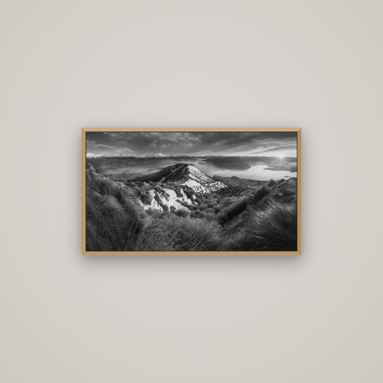 Elysium's Ascent, Roy's Peak Radiance, Basel Natural Oak, 80×45 cm. New Zealand fine art wall art by Stephen Milner.