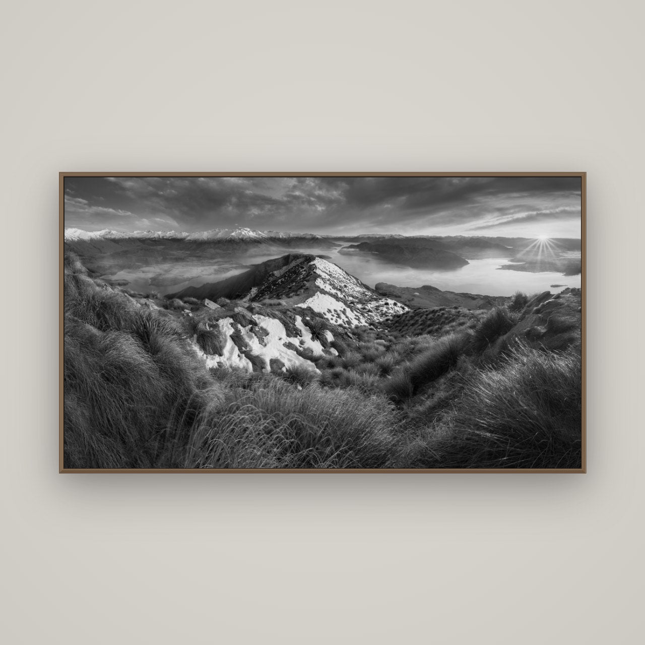 Elysium's Ascent, Roy's Peak Radiance, Basel Walnut, 160×90 cm. New Zealand fine art wall art by Stephen Milner.