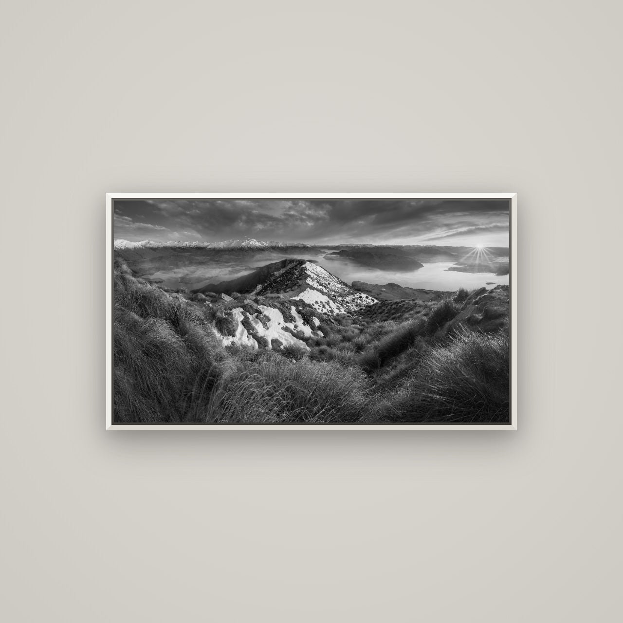 Elysium's Ascent, Roy's Peak Radiance — Basel White, 107×60 cm. New Zealand fine art wall art by Stephen Milner.