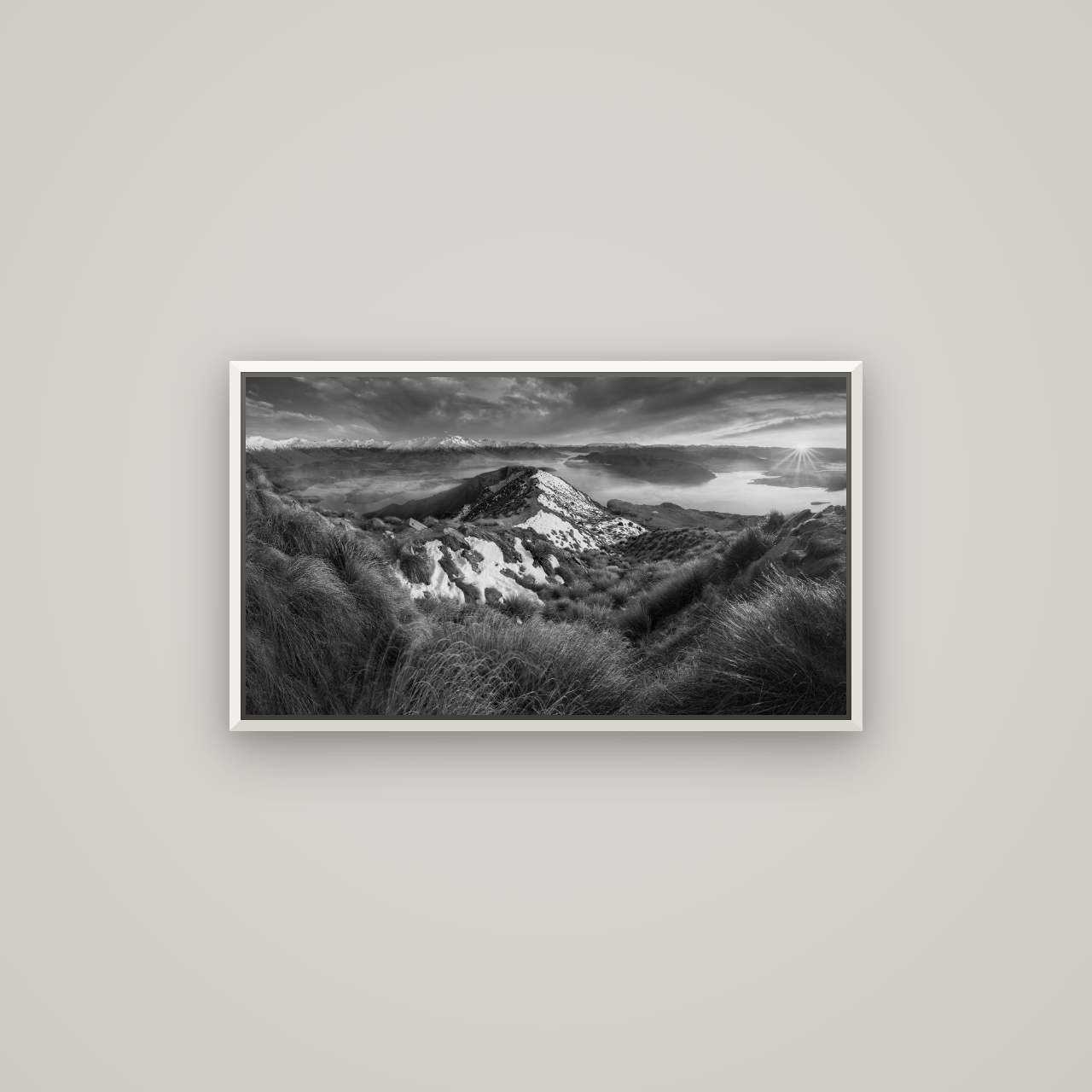 Elysium's Ascent, Roy's Peak Radiance — Basel White, 80×45 cm. New Zealand fine art wall art by Stephen Milner.