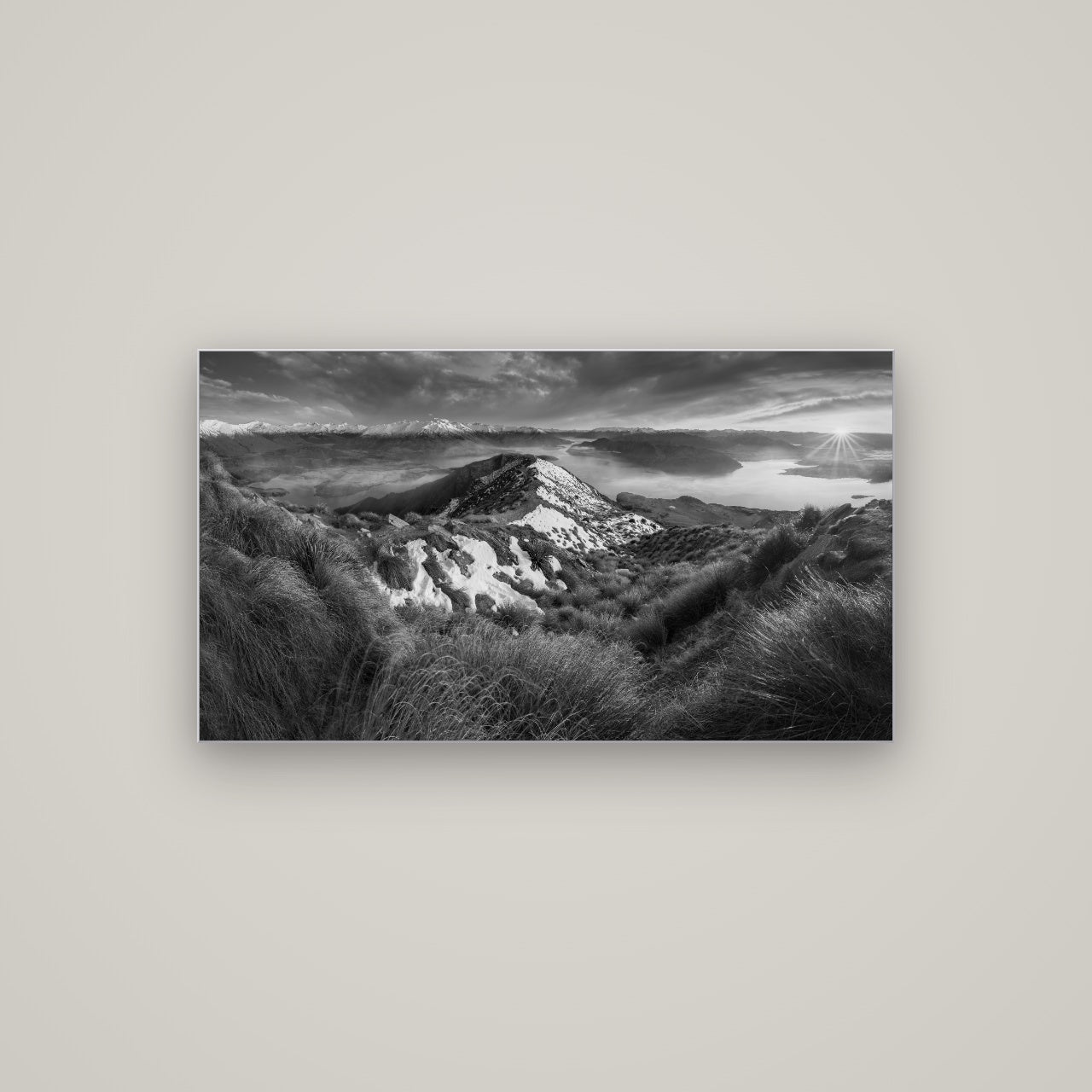 Elysium's Ascent, Roy's Peak Radiance — Slimline Silver, 107×60 cm. New Zealand fine art wall art by Stephen Milner.