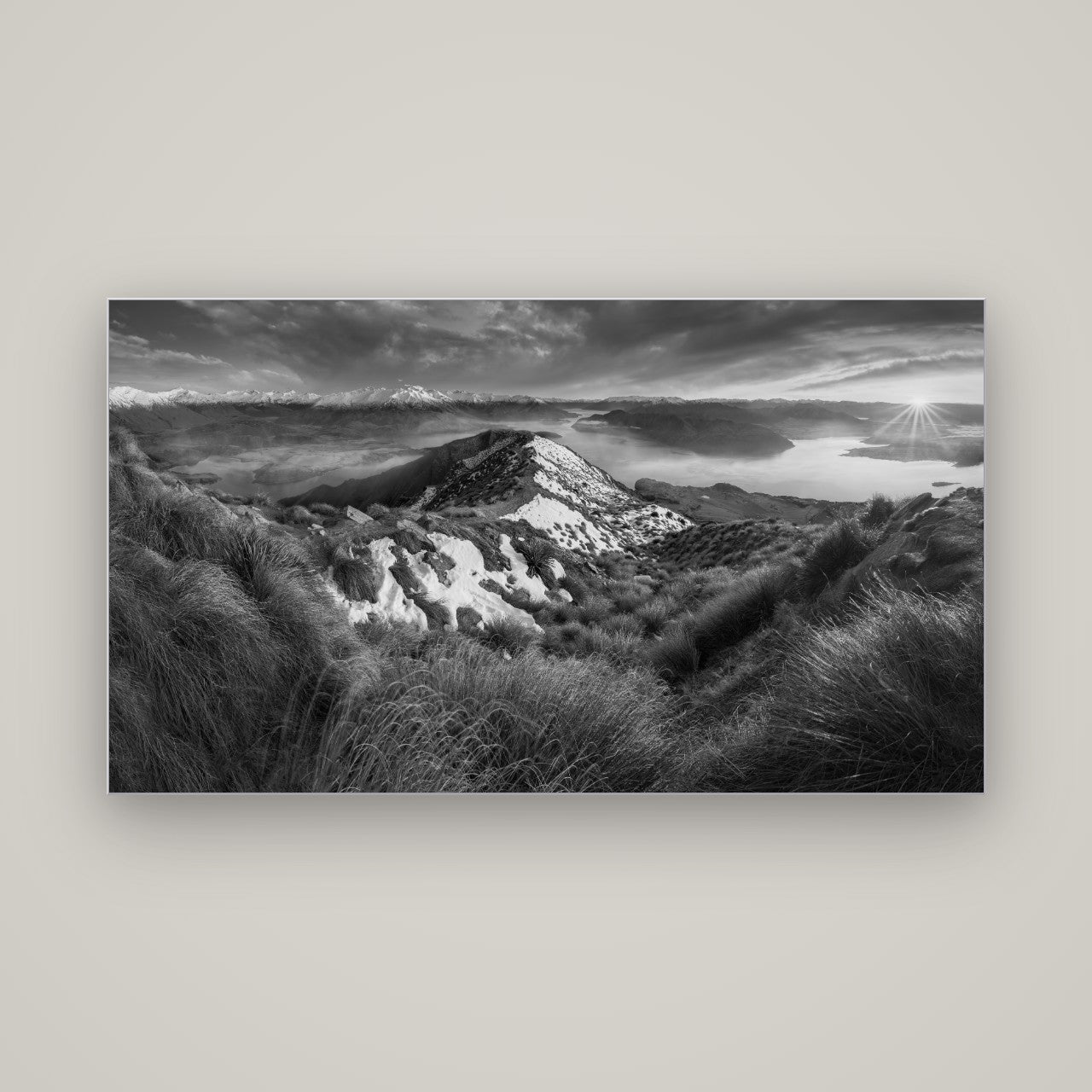 Elysium's Ascent, Roy's Peak Radiance — Slimline Silver, 160×90 cm. New Zealand fine art wall art by Stephen Milner.