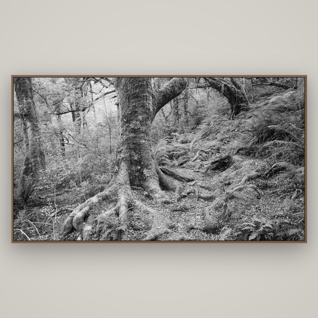 Enchanted Forest Path, Mt. Aspiring National Park, Basel Walnut, 196×110 cm. New Zealand fine art wall art by Stephen Milner.