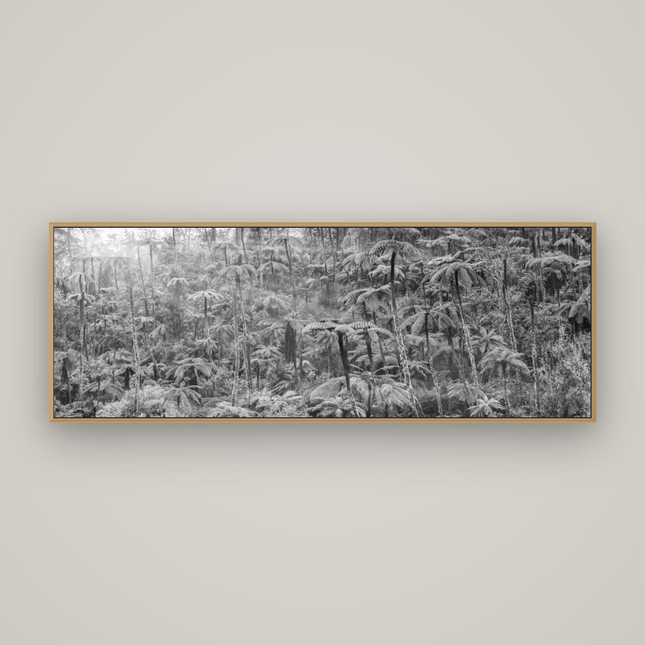 Enchanted Reverie, Tall Ferns' Embrace, Basel Natural Oak, 170×60 cm. New Zealand fine art wall art by Stephen Milner.