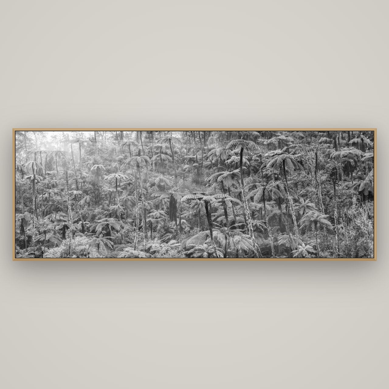 Enchanted Reverie, Tall Ferns' Embrace, Basel Natural Oak, 198×70 cm. New Zealand fine art wall art by Stephen Milner.