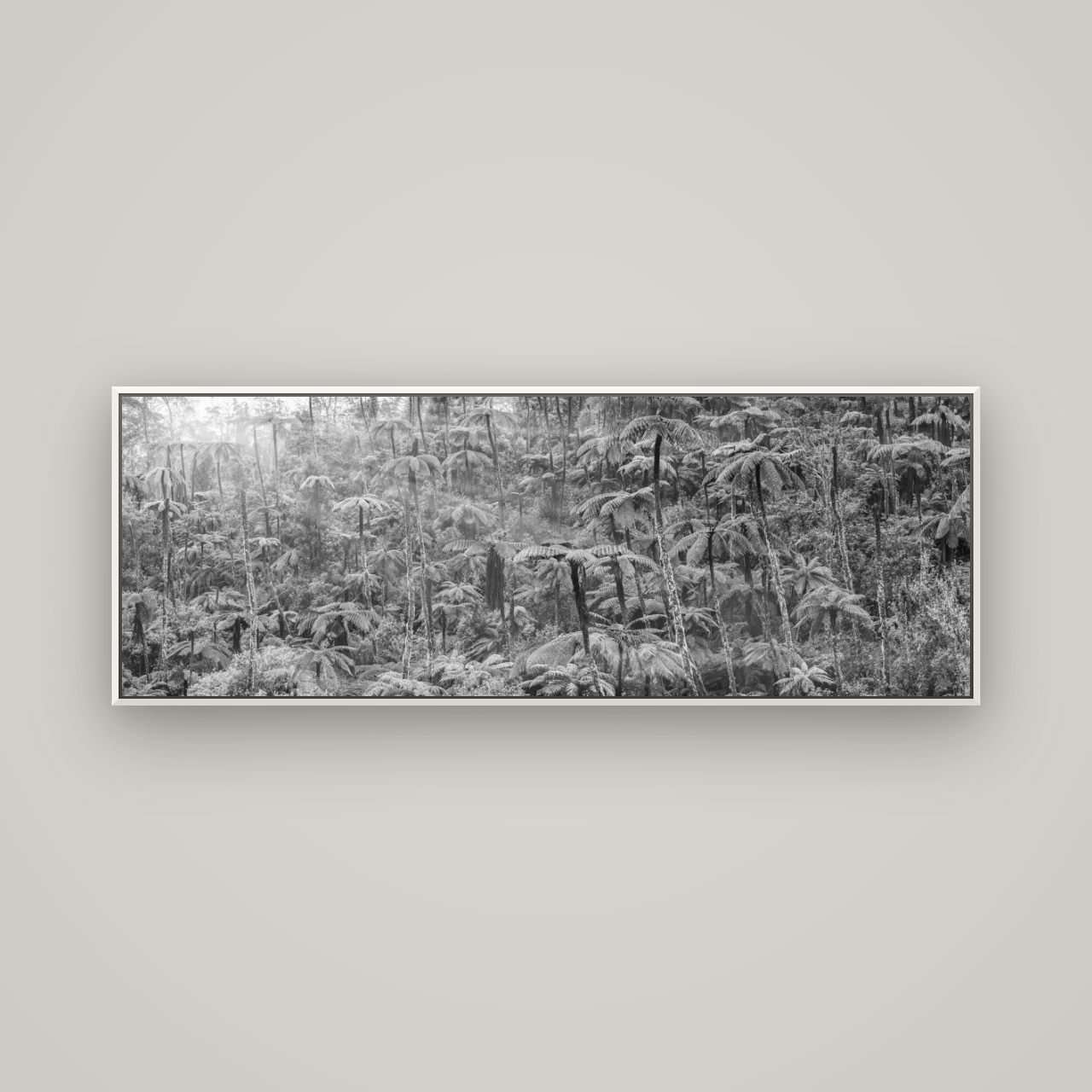 Enchanted Reverie, Tall Ferns' Embrace — Basel White, 170×60 cm. New Zealand fine art wall art by Stephen Milner.