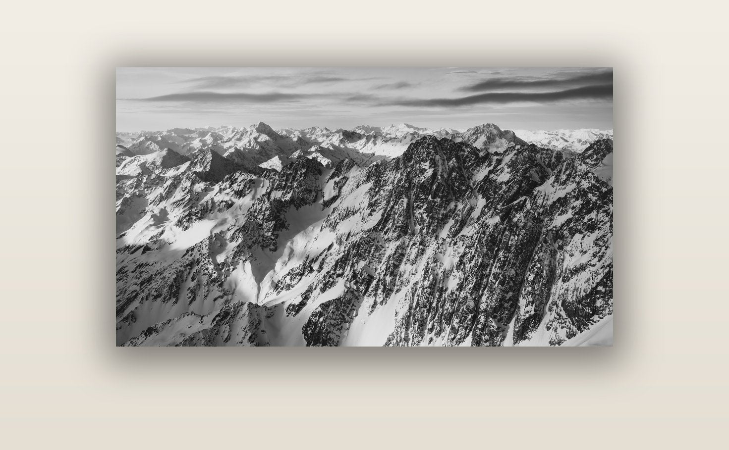 Endless Ranges, Southern Alps — acrylic glass print, 122 × 61 cm. New Zealand fine art landscape wall art by Stephen Milner.