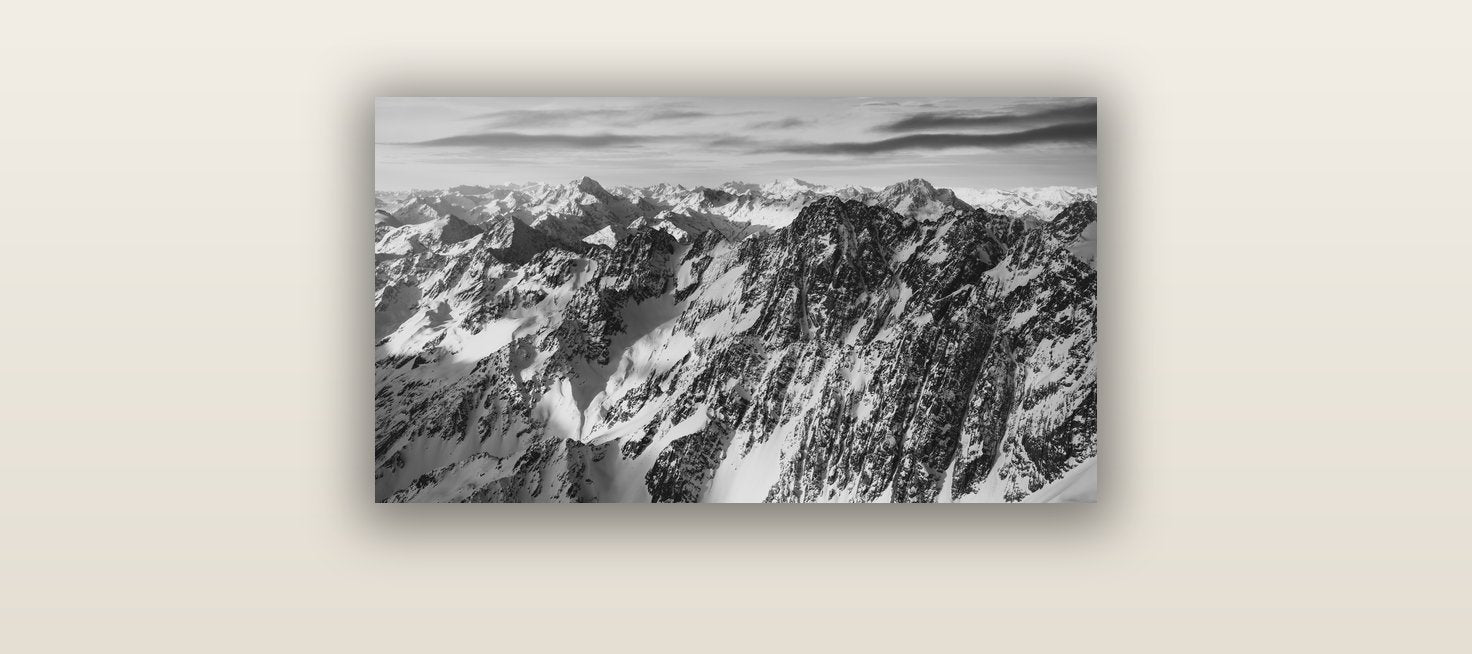 Endless Ranges, Southern Alps — acrylic glass print, 61 × 30 cm. New Zealand fine art landscape wall art by Stephen Milner.