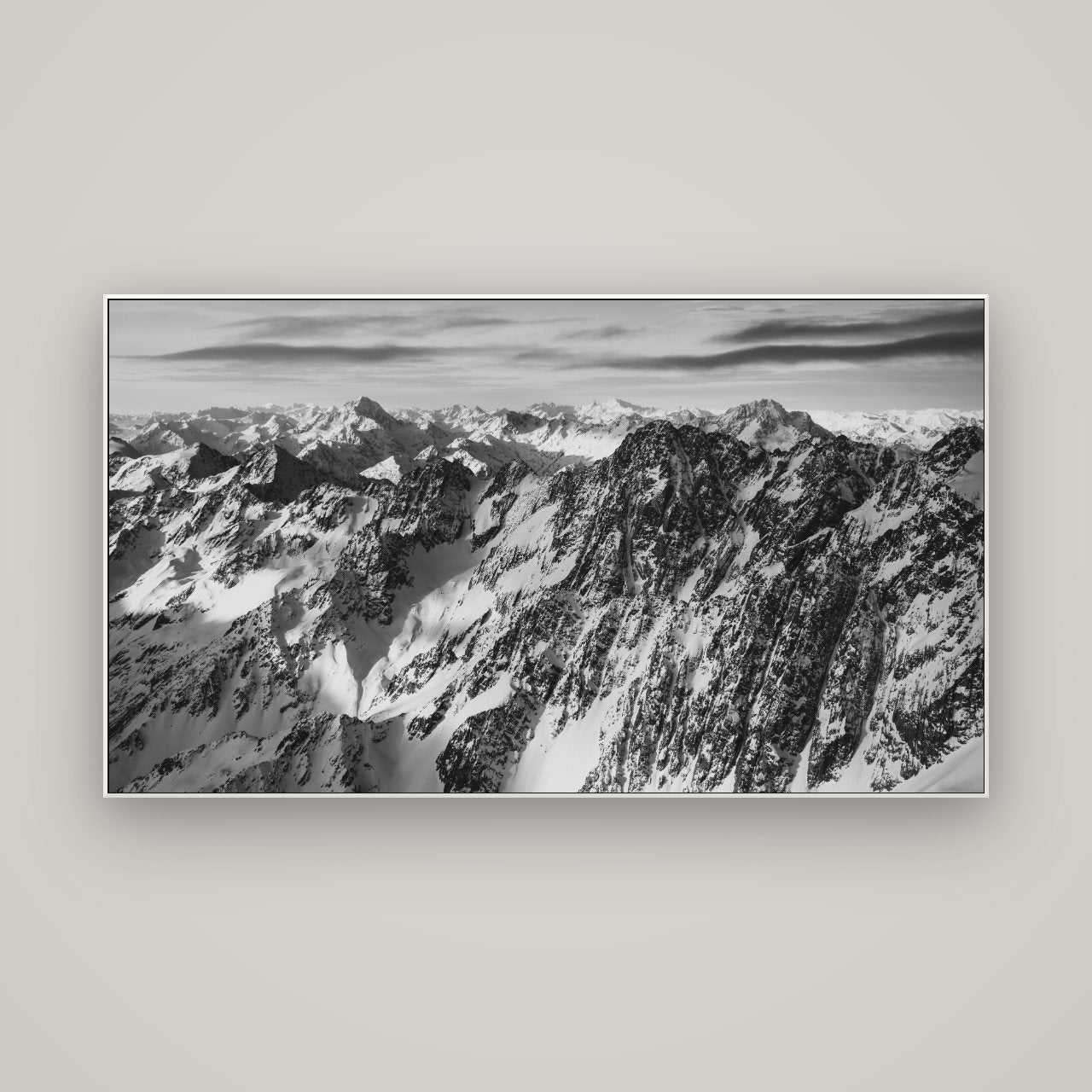 Endless Ranges, Southern Alps — ArtBox White, 160×90 cm. New Zealand fine art wall art by Stephen Milner.