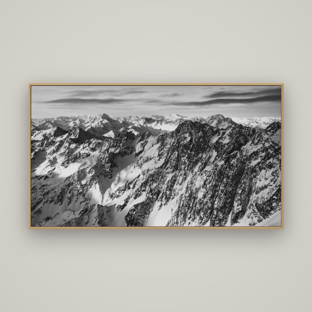 Endless Ranges, Southern Alps, Basel Natural Oak, 160×90 cm. New Zealand fine art wall art by Stephen Milner.