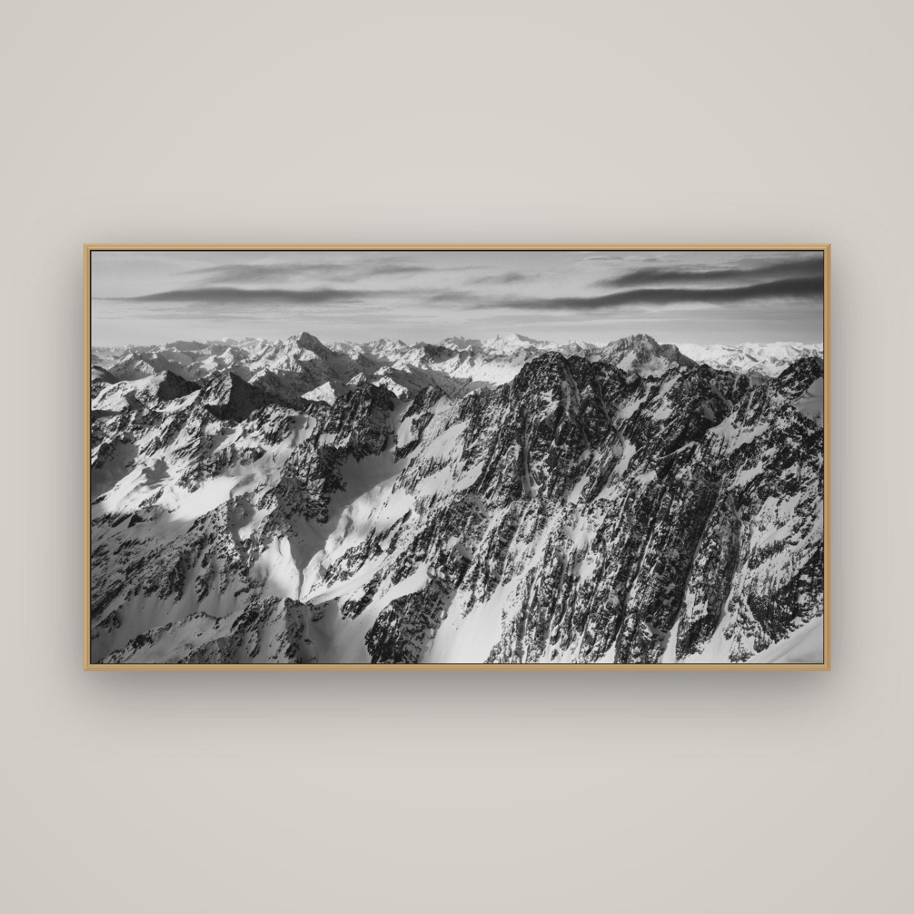 Endless Ranges, Southern Alps, Basel Natural Oak, 160×90 cm. New Zealand fine art wall art by Stephen Milner.