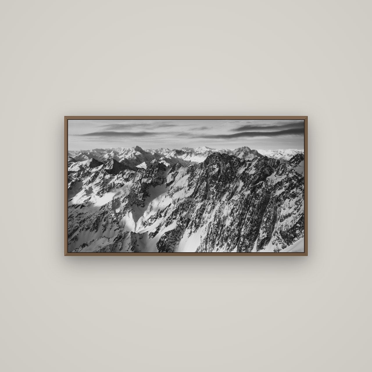Endless Ranges, Southern Alps, Basel Walnut, 107×60 cm. New Zealand fine art wall art by Stephen Milner.