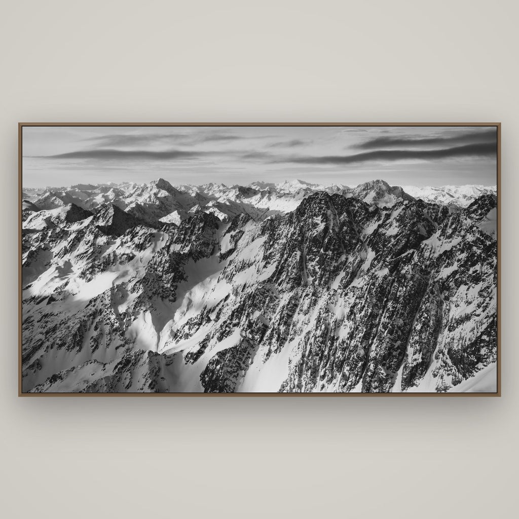 Endless Ranges, Southern Alps, Basel Walnut, 196×110 cm. New Zealand fine art wall art by Stephen Milner.