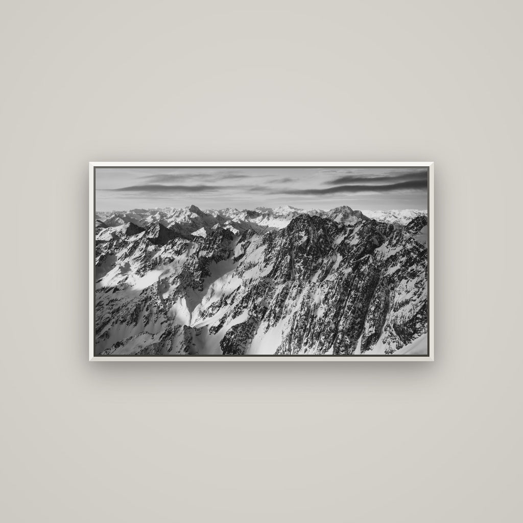 Endless Ranges, Southern Alps — Basel White, 107×60 cm. New Zealand fine art wall art by Stephen Milner.