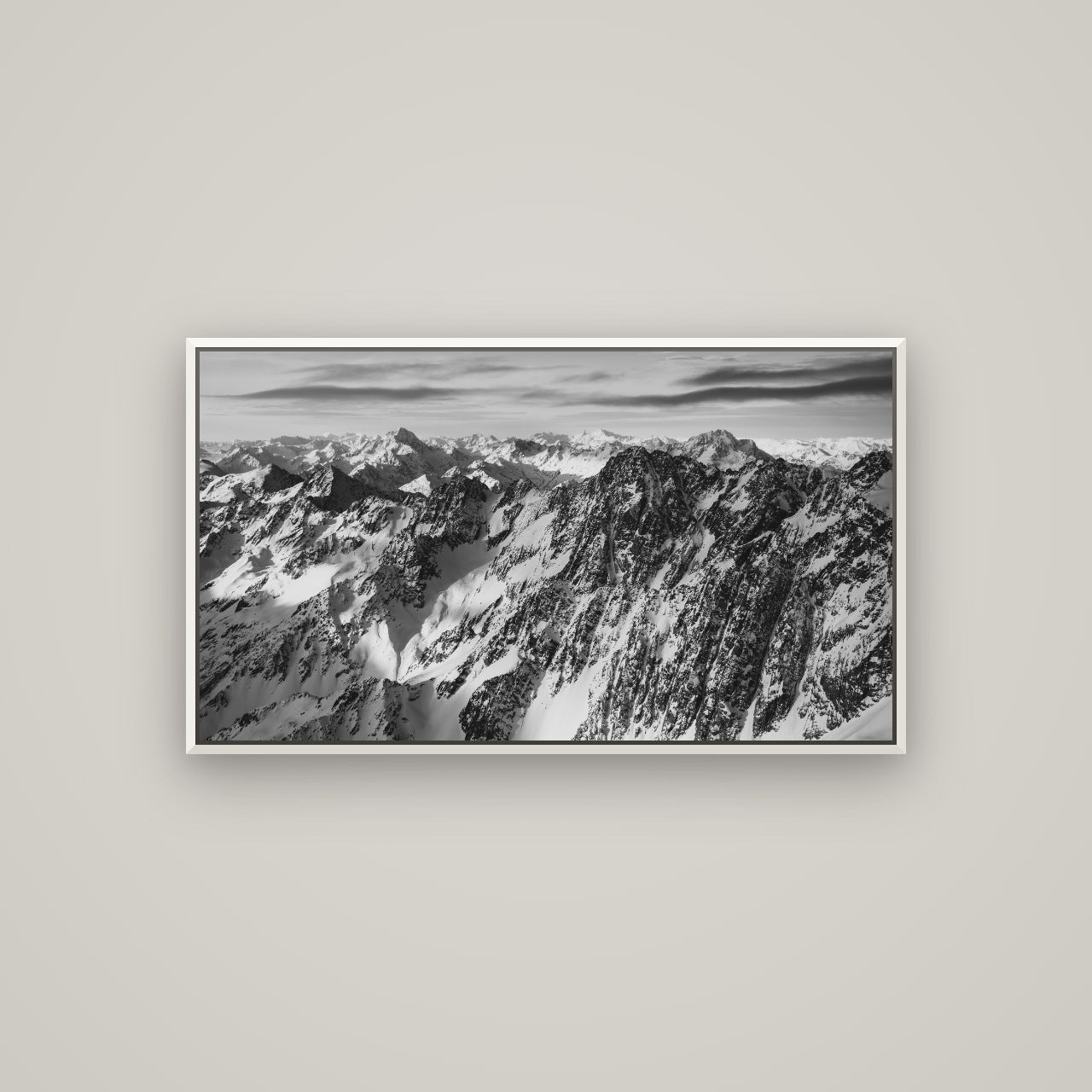 Endless Ranges, Southern Alps — Basel White, 107×60 cm. New Zealand fine art wall art by Stephen Milner.