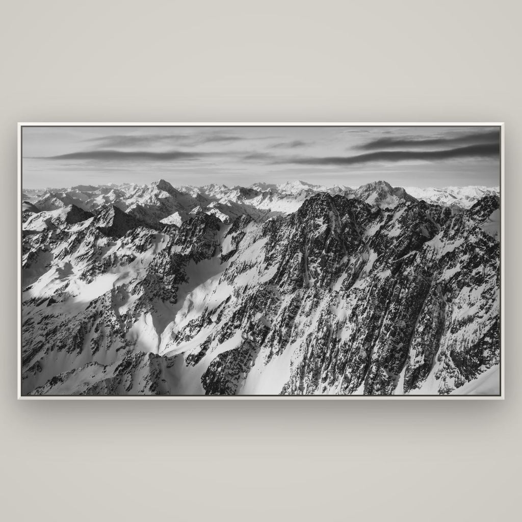 Endless Ranges, Southern Alps — Basel White, 196×110 cm. New Zealand fine art wall art by Stephen Milner.