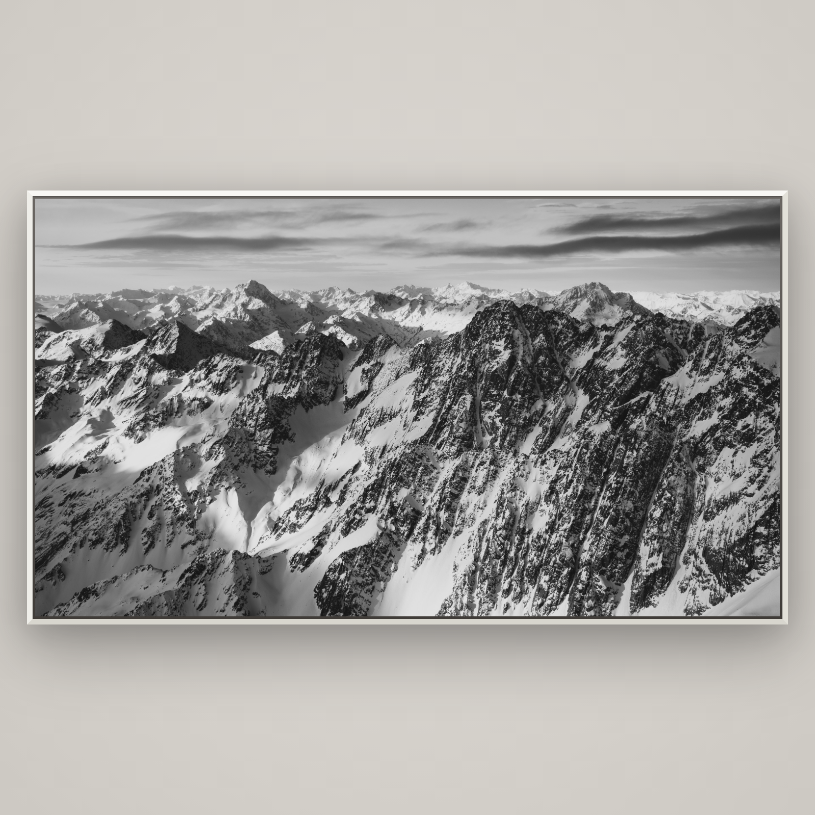 Endless Ranges, Southern Alps — Basel White, 196×110 cm. New Zealand fine art wall art by Stephen Milner.