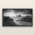 Eternal Beauty, Wharariki's Archway Secrets, black and white framed metallic canvas print, Black frame. New Zealand fine art wall art by Stephen Milner.
