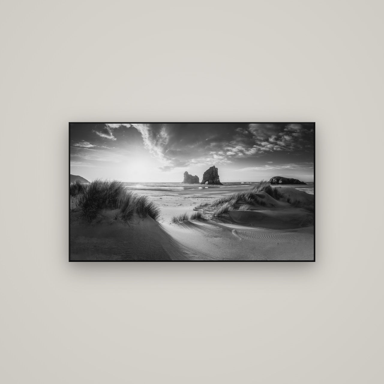 Eternal Beauty, Wharariki's Archway Secrets — ArtBox Black, 107×60 cm. New Zealand fine art wall art by Stephen Milner.