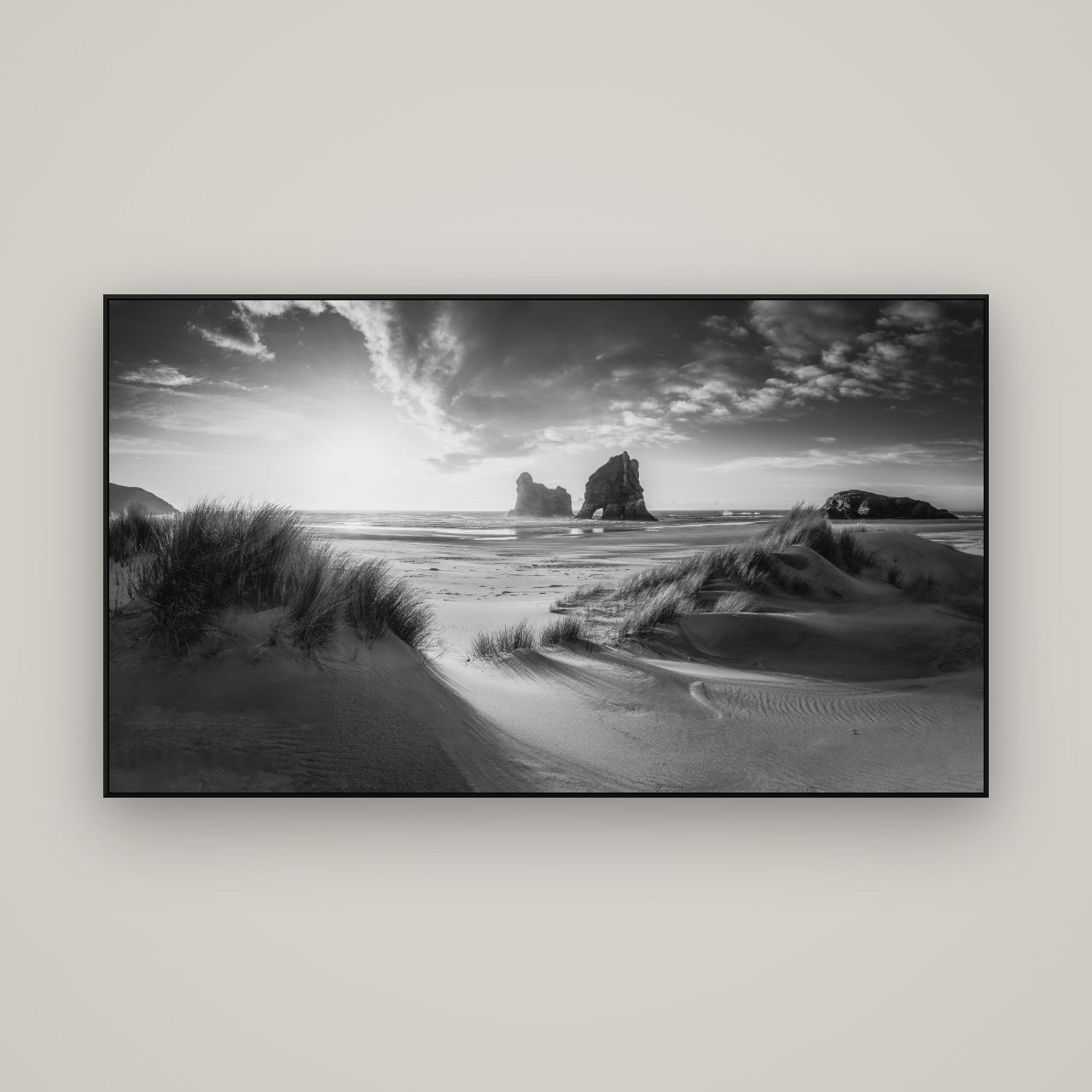 Eternal Beauty, Wharariki's Archway Secrets — ArtBox Black, 160×90 cm. New Zealand fine art wall art by Stephen Milner.