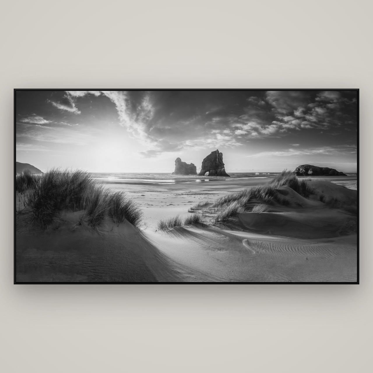 Eternal Beauty, Wharariki's Archway Secrets — ArtBox Black, 196×110 cm. New Zealand fine art wall art by Stephen Milner.