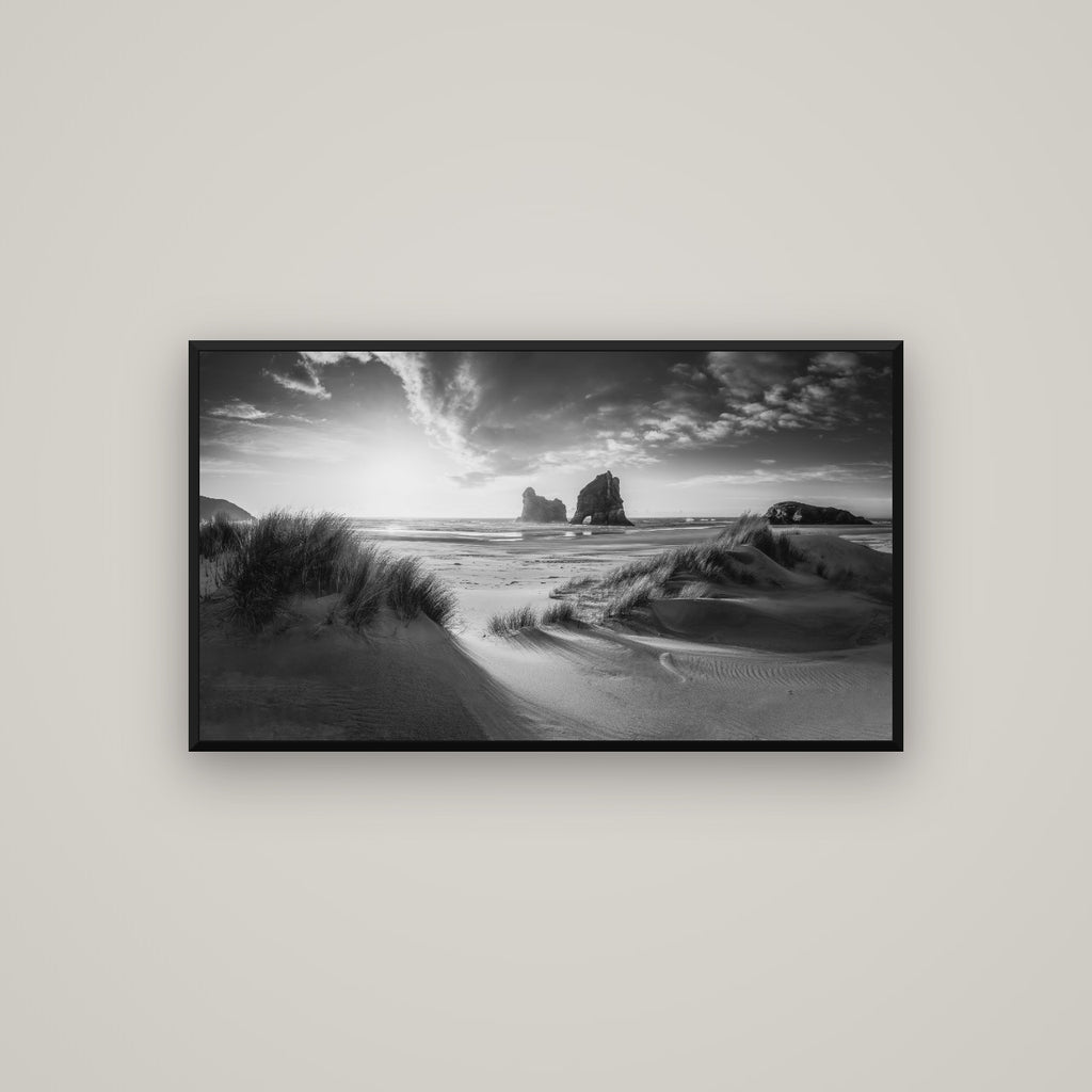 Eternal Beauty, Wharariki's Archway Secrets — Basel Black Matte, 107×60 cm. New Zealand fine art wall art by Stephen Milner.