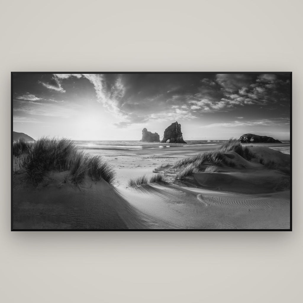 Eternal Beauty, Wharariki's Archway Secrets — Basel Black Matte, 196×110 cm. New Zealand fine art wall art by Stephen Milner.