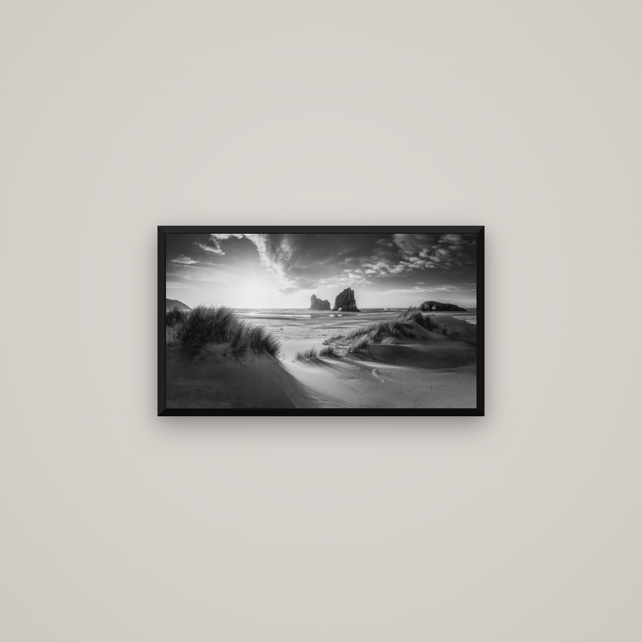 Eternal Beauty, Wharariki's Archway Secrets — Basel Black Matte, 64×36 cm. New Zealand fine art wall art by Stephen Milner.
