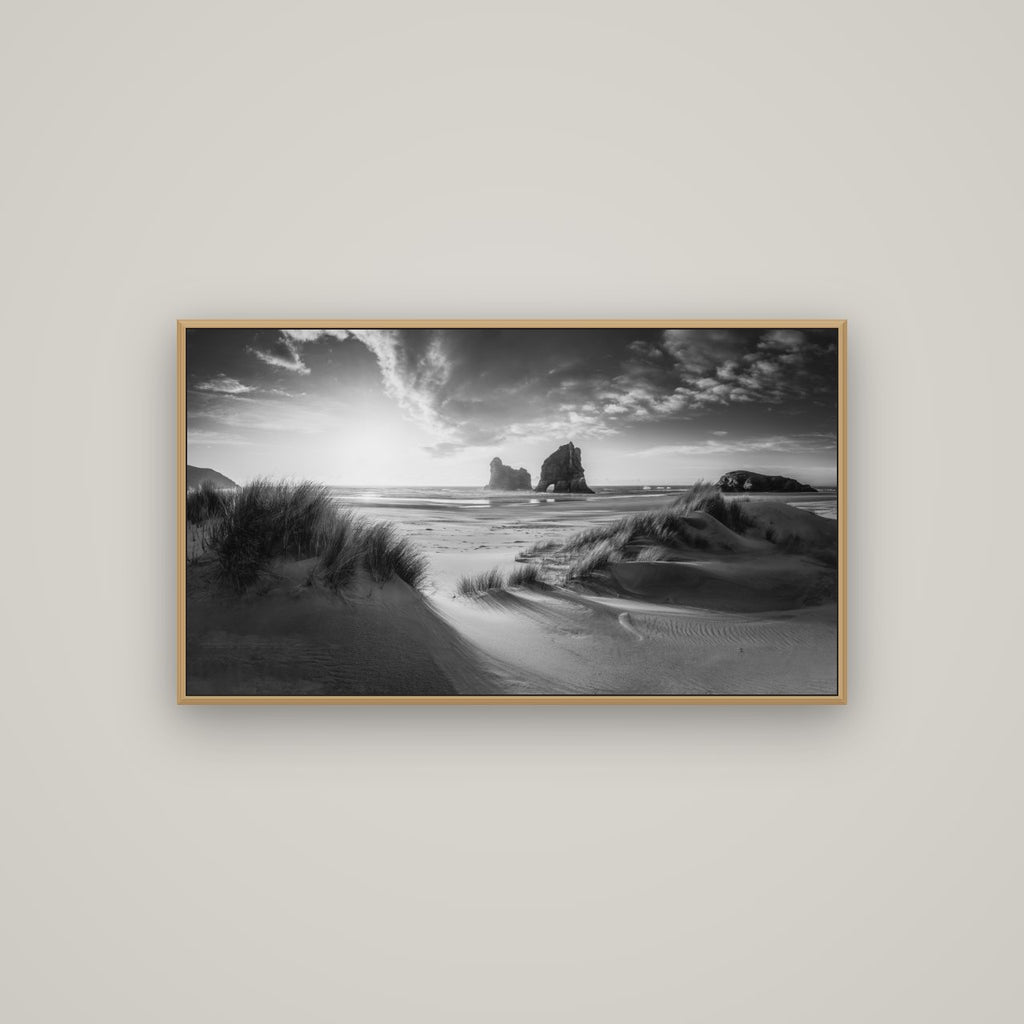 Eternal Beauty, Wharariki's Archway Secrets, Basel Natural Oak, 107×60 cm. New Zealand fine art wall art by Stephen Milner.