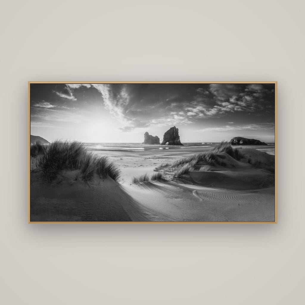 Eternal Beauty, Wharariki's Archway Secrets, Basel Natural Oak, 160×90 cm. New Zealand fine art wall art by Stephen Milner.