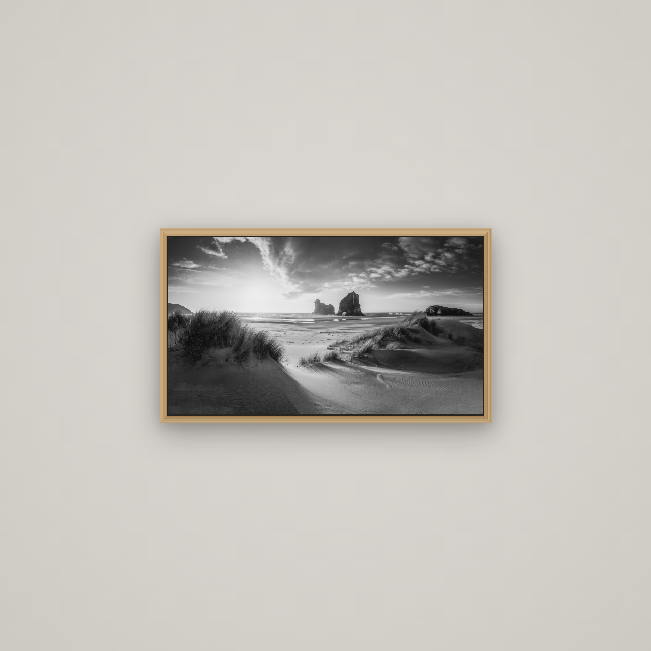 Eternal Beauty, Wharariki's Archway Secrets, Basel Natural Oak, 64×36 cm. New Zealand fine art wall art by Stephen Milner.